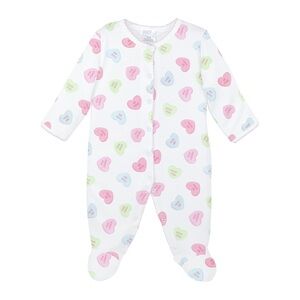 LydaBaby White Footed Baby Sleeper with Pastel Conversation Hearts